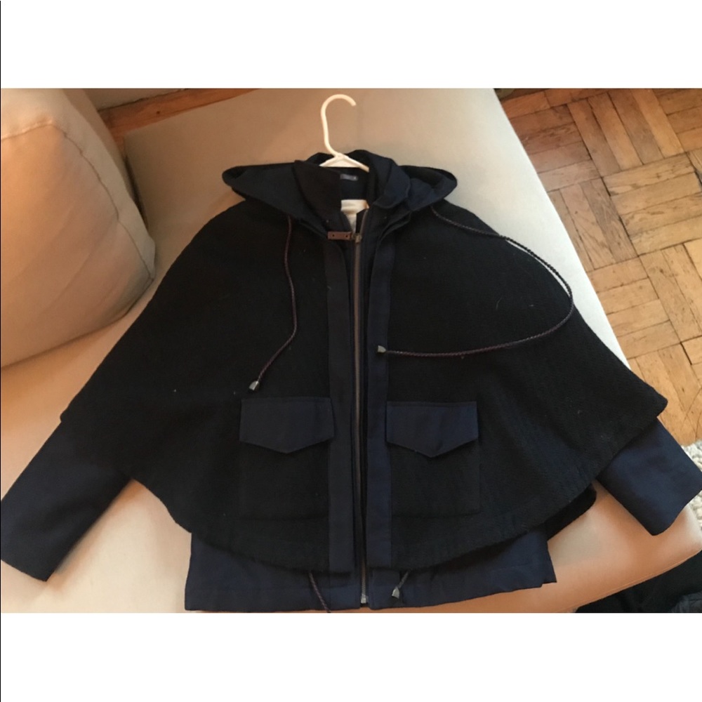 Sessun Navy Cape Coat with Removable Layer